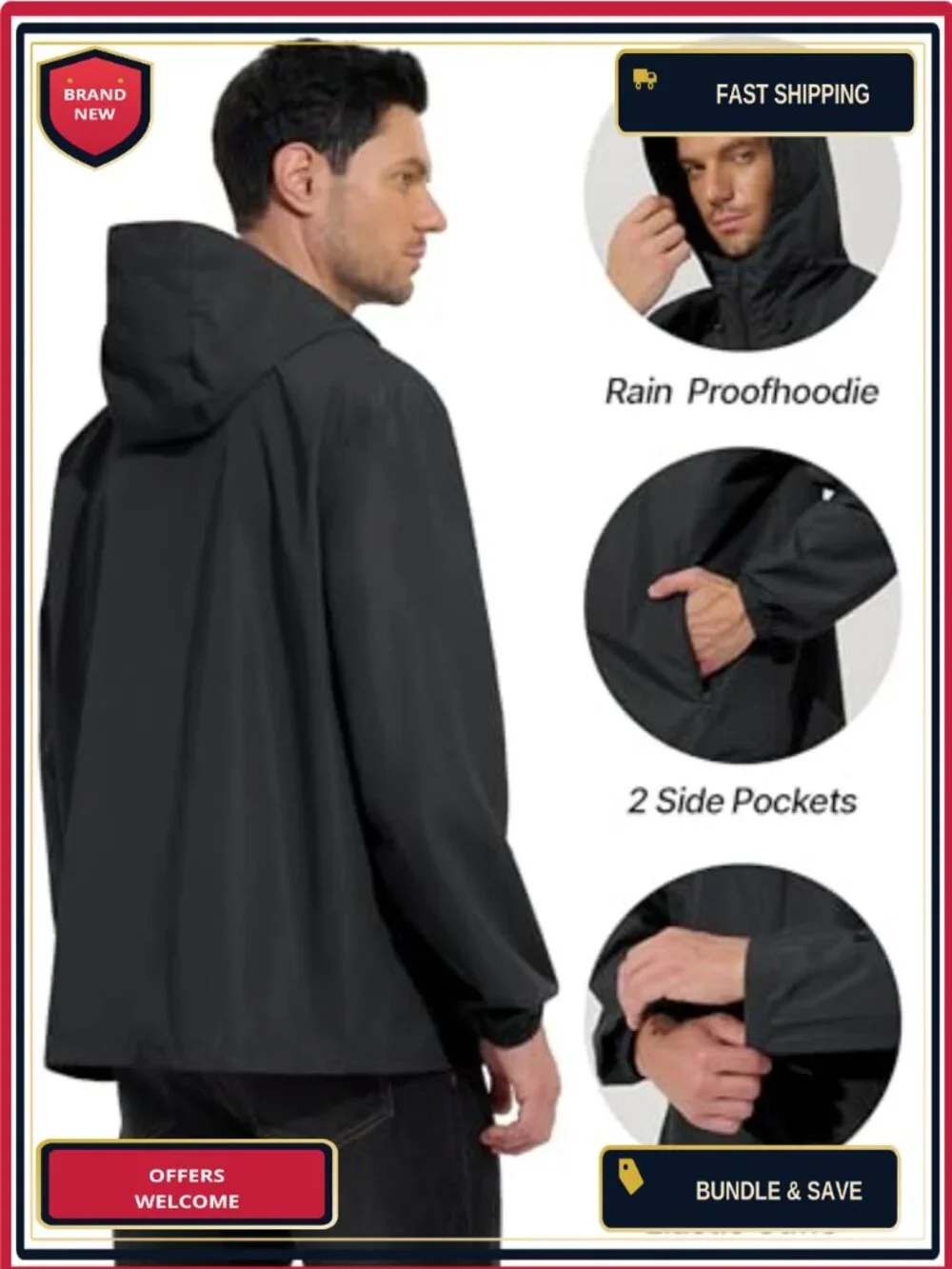 Waterproof Rain Jacket Men Ultra Light Packable Windbreaker